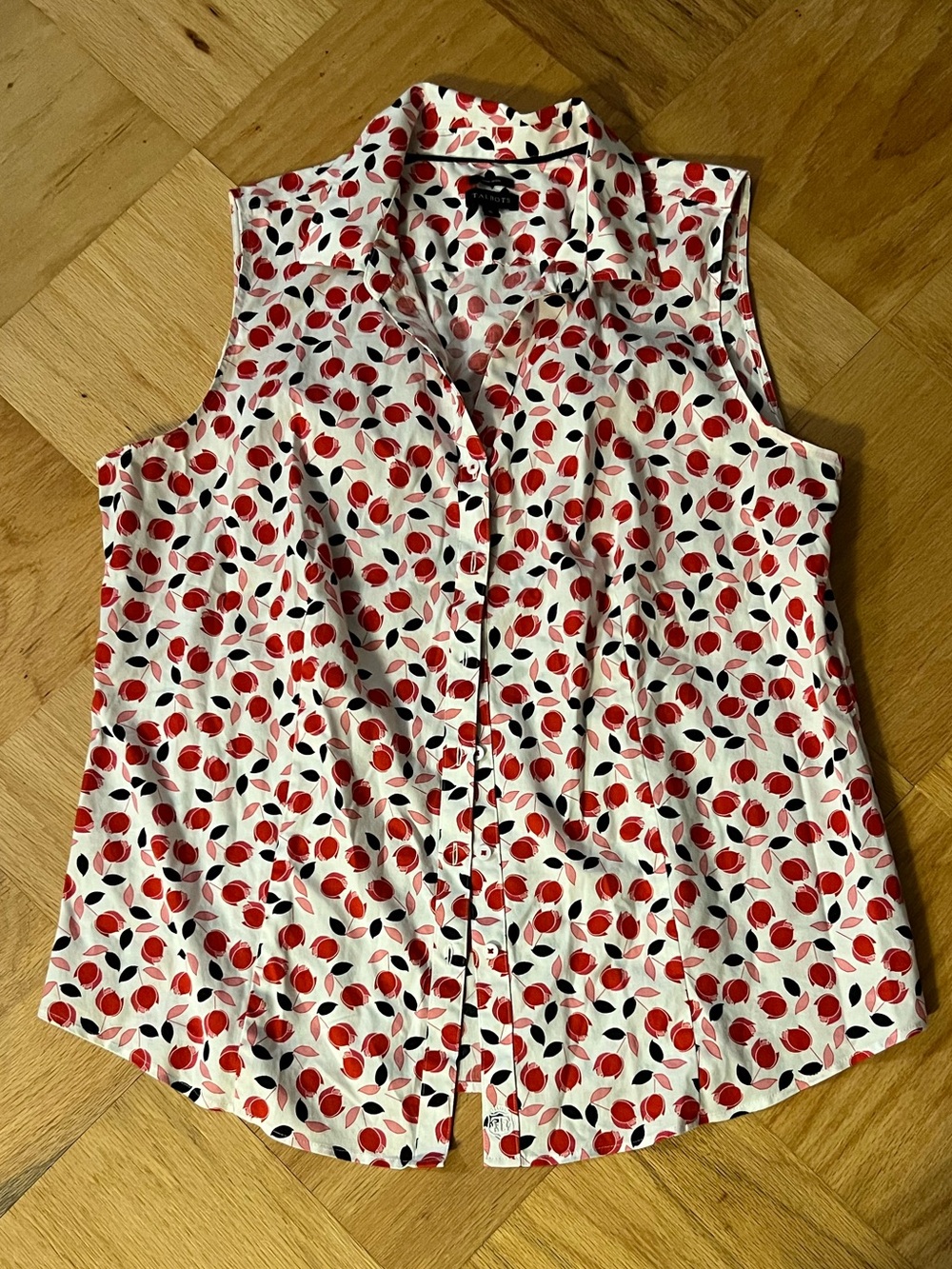Talbots Pink and Red Tulip Floral Sleeveless Stretch Cotton Button-Up Shirt
